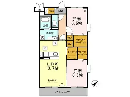 カーサ・フェリーチェ(2LDK/1階)の間取り写真