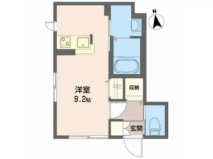 ＪＲ仙山線 北山駅(宮城) バス乗車時間：41分 最寄りバス停で下車 徒歩4分 2階建 築4年(ワンルーム/1階)の間取り写真