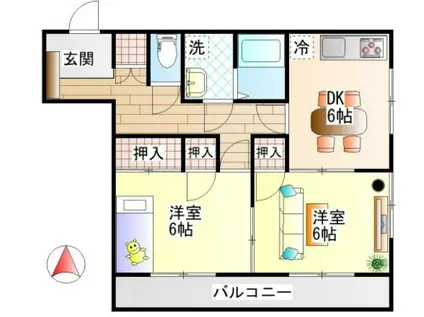 ビバリーガーデン大島A棟(2DK/2階)の間取り写真