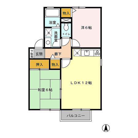マロンハイツ C(2LDK/1階)の間取り写真