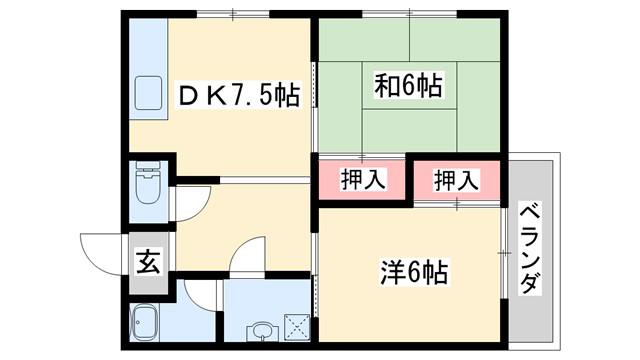 サンハイツ尾上(2DK/2階)の間取り写真