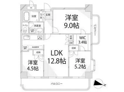 キャッスルコート御立(3LDK/3階)の間取り写真