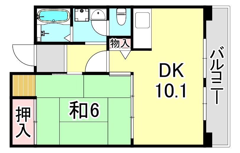 UR浜甲子園さくら街 8号棟(1DK/1階)の間取り写真