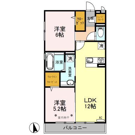 ベルフール花影(2LDK/2階)の間取り写真