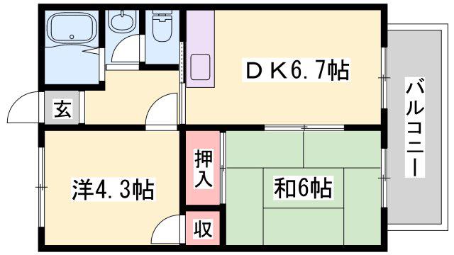ノーブル御立(2DK/1階)の間取り写真