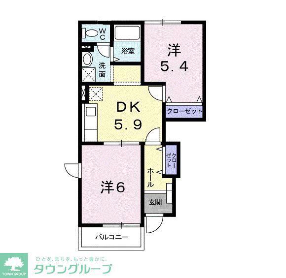 ベリエII(2DK/1階)の間取り写真