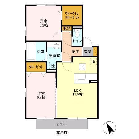 ヴェルデコリーナ 参番館(2LDK/1階)の間取り写真