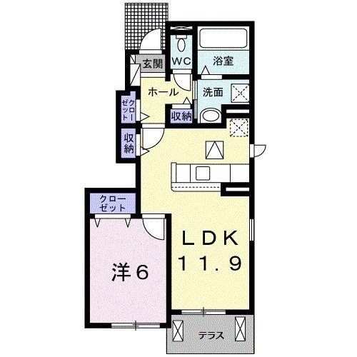 プラシド・ラウレア(1LDK/1階)の間取り写真