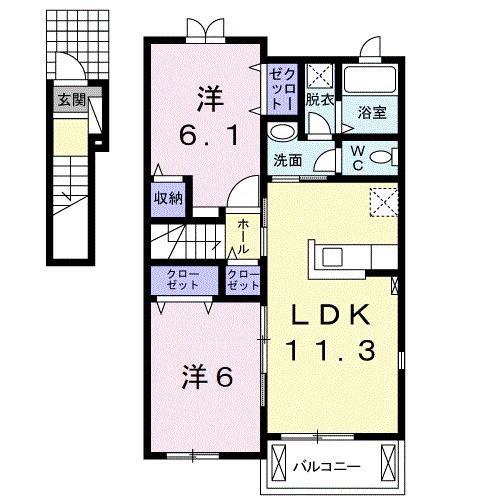 エトワールアソカA(2LDK/2階)の間取り写真