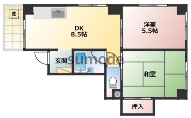 光栄ハイツ香露園(2DK/3階)の間取り写真