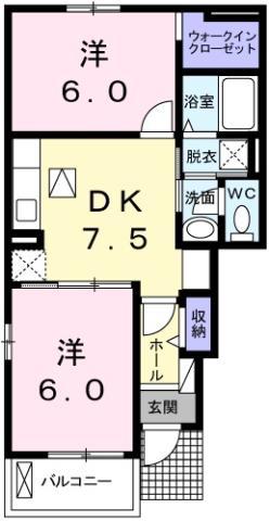 クリステルB(2DK/1階)の間取り写真