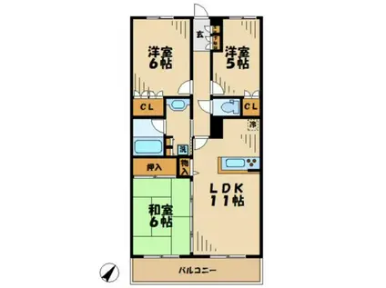 アンビシャスパーク南大沢(3LDK/3階)の間取り写真