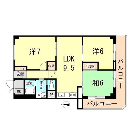 ユニハイツ朝霧(3LDK/8階)の間取り写真