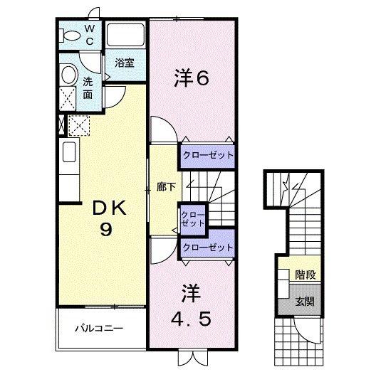 ドゥーメゾンN(2DK/2階)の間取り写真