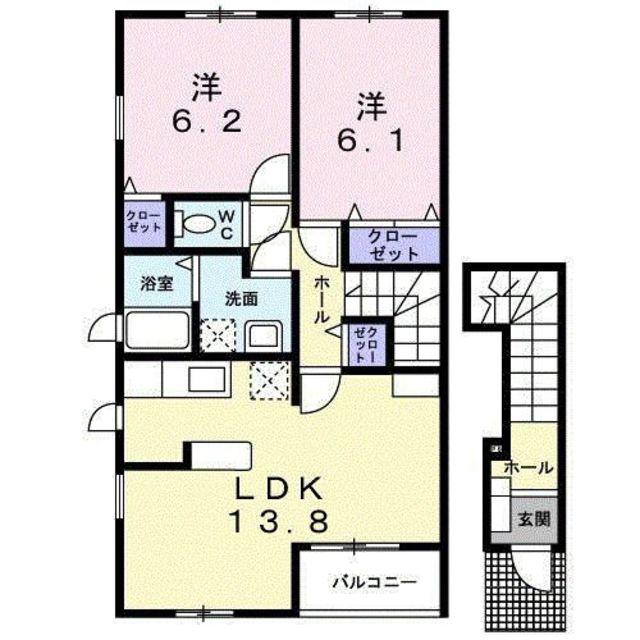 メゾン・ド・ソレイユ B(2LDK/2階)の間取り写真