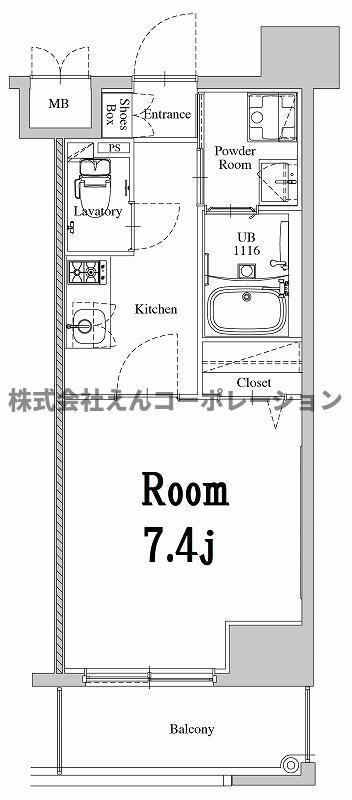 エンクレスト天神ウエスト(1K/12階)の間取り写真