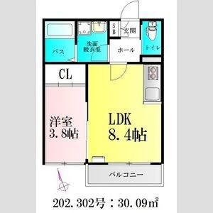 BAU北仙台(1LDK/2階)の間取り写真