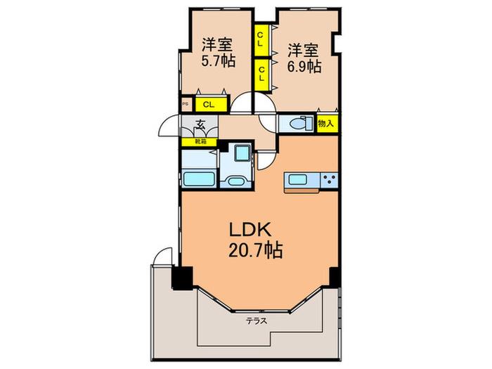 ガーデン楠葉(2LDK/1階)の間取り写真