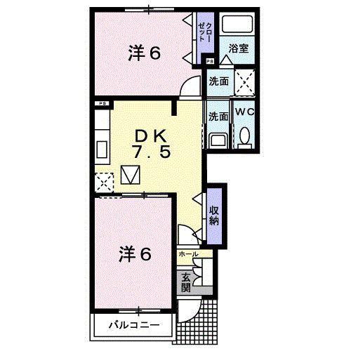 スマイル ティフォン B(2DK/1階)の間取り写真