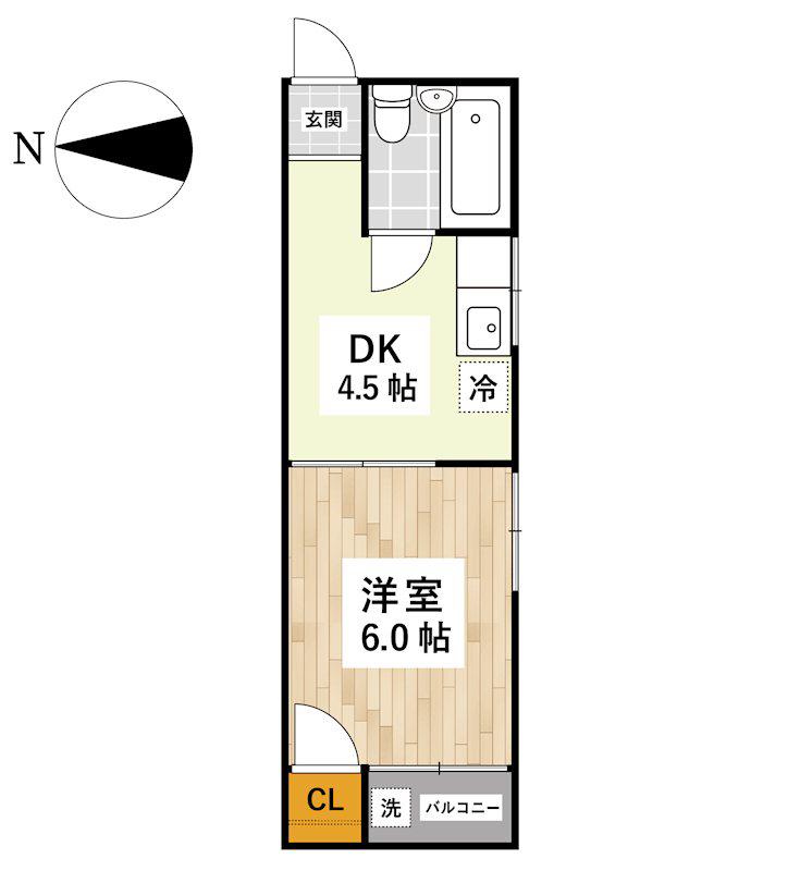 ロマーノハイツ長嶺B(1DK/2階)の間取り写真