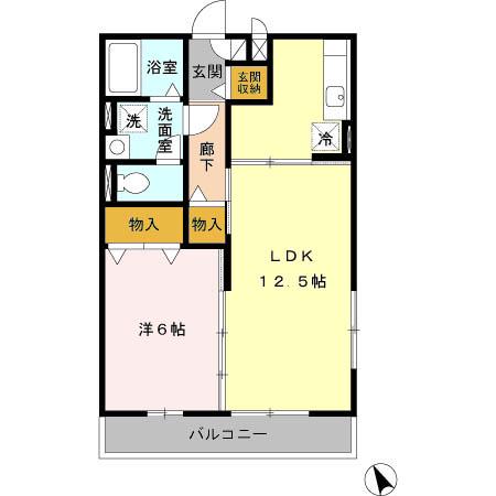 スカイハイツ(1LDK/2階)の間取り写真