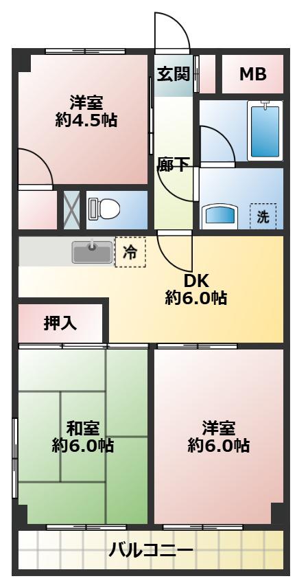 日吉Aー1(3DK/2階)の間取り写真