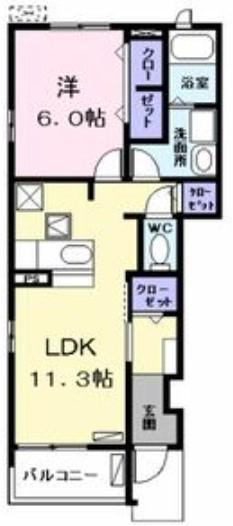 パークサイドあすなろ(1LDK/1階)の間取り写真