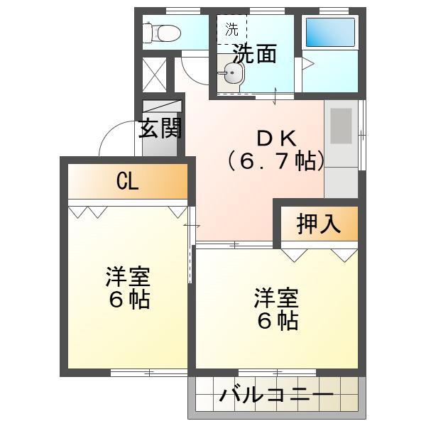 コーポ中川(2DK/1階)の間取り写真