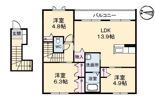 鳳鳴館II(3LDK/2階)の間取り写真
