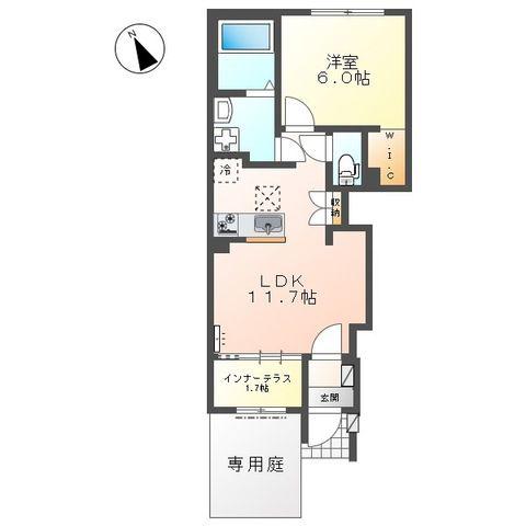 寒川町宮山アパート(1LDK/1階)の間取り写真