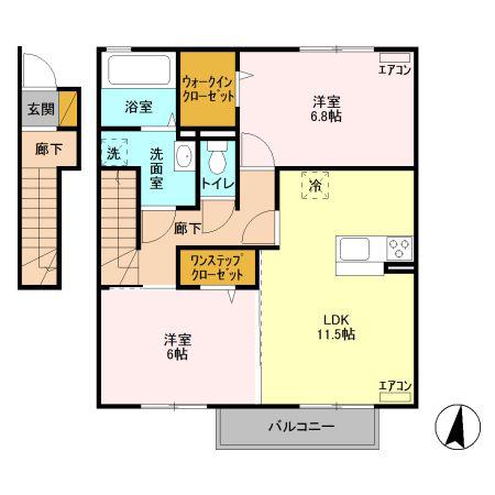 フォーゲルテラス リラ VI(2LDK/2階)の間取り写真