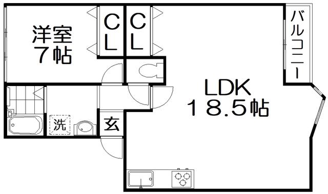 アルカディア(1LDK/1階)の間取り写真