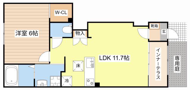 草津市川原2丁目アパート(1LDK/1階)の間取り写真
