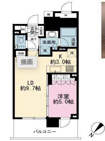 ブランズタワー豊洲(1LDK/33階)の間取り写真