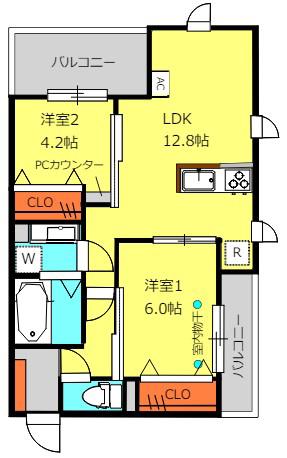 GRAND HILLS(2LDK/2階)の間取り写真
