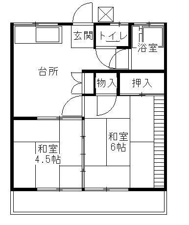 石川荘(2DK/2階)の間取り写真