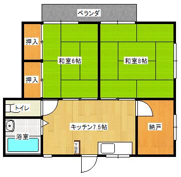 カルムハイツ A棟(2SDK/2階)の間取り写真