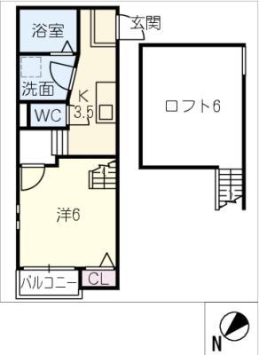CHATON高畑(1K/1階)の間取り写真