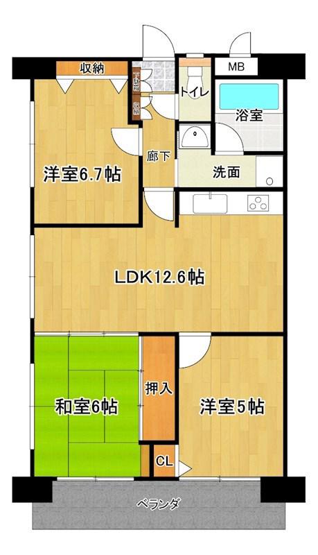 カーサM(3LDK/2階)の間取り写真