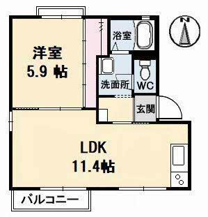 パームヒル A棟(1LDK/2階)の間取り写真