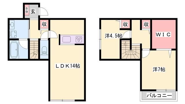 赤穂駅前UTテラスハウス(2LDK/1階)の間取り写真