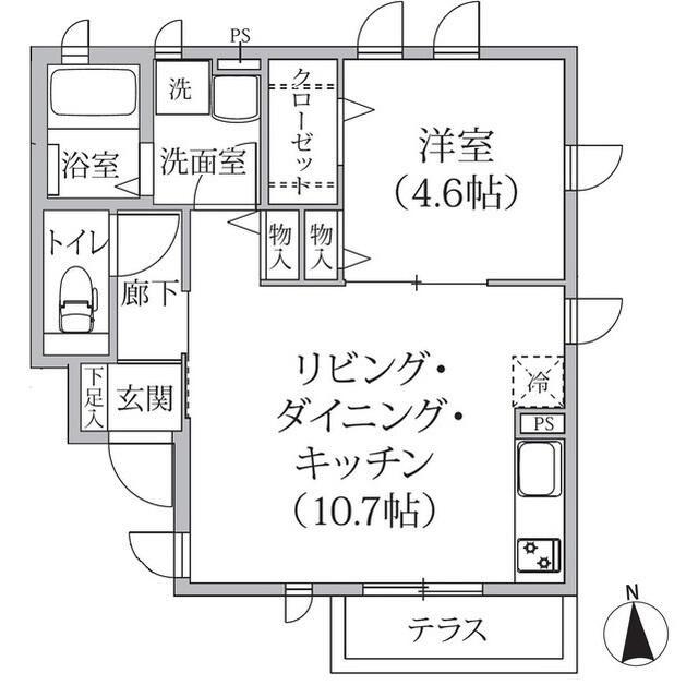 ARC奥沢B棟(1LDK/1階)の間取り写真