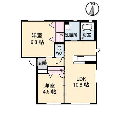 RIVER COURT I棟(2LDK/1階)の間取り写真