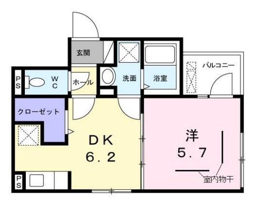 メゾン ブランドブラン(1DK/2階)の間取り写真
