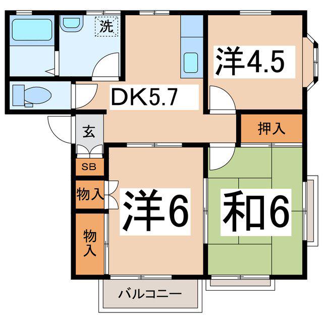 リブリー甲府南(3DK/2階)の間取り写真