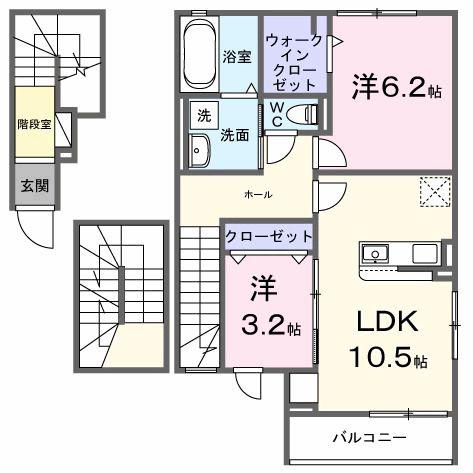 ラ・ポーズ葛原(2LDK/3階)の間取り写真