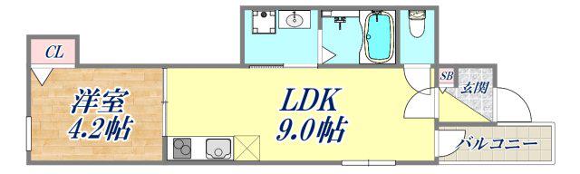 F ASECIA COSY(1LDK/3階)の間取り写真