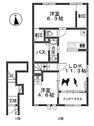 イースト HILLS SEI(2LDK/2階)の間取り写真