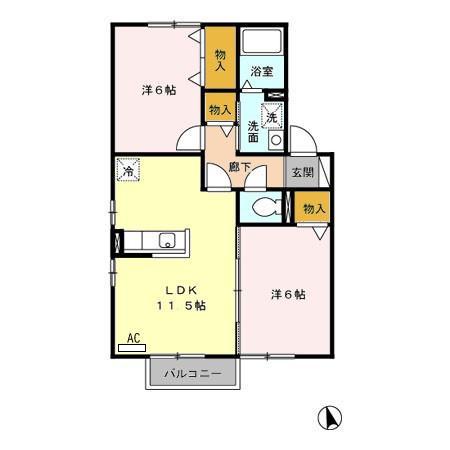 ヴィルヌーブ 壱番館・弐番館(2LDK/1階)の間取り写真