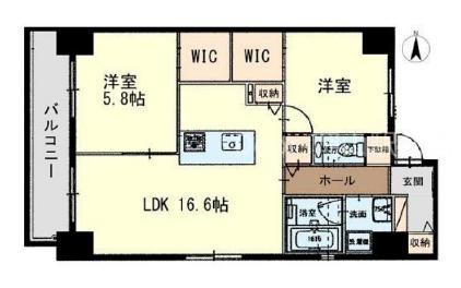 ガーデン富田町(2LDK/9階)の間取り写真